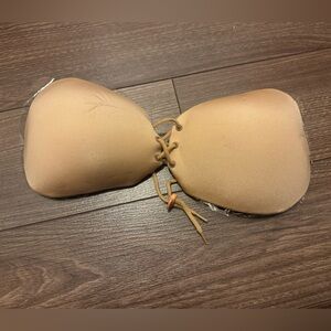 Beige Lace-Up Adhesive Strapless Bra | Push-Up | New / Unworn